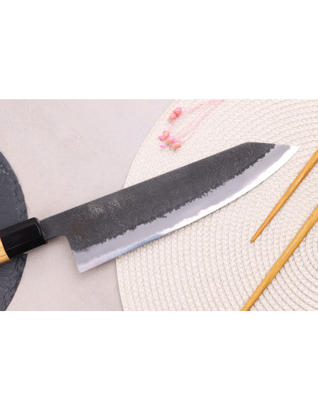 Kockkniv kiritsuke 21cm japansk handgjord Hinoura Mutsumi Ajikataya Svart Nashiji