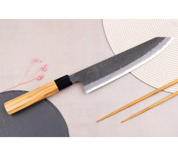 Faca de chef kiritsuke artesanal japonesa de 24 cm Hinoura Mutsumi Ajikataya Preto Nashiji 2