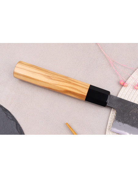 Kokki ' s veitsi kiritsuke 24cm japanilainen käsintehty Hinoura Mutsumi Ajikataya Musta Nashiji