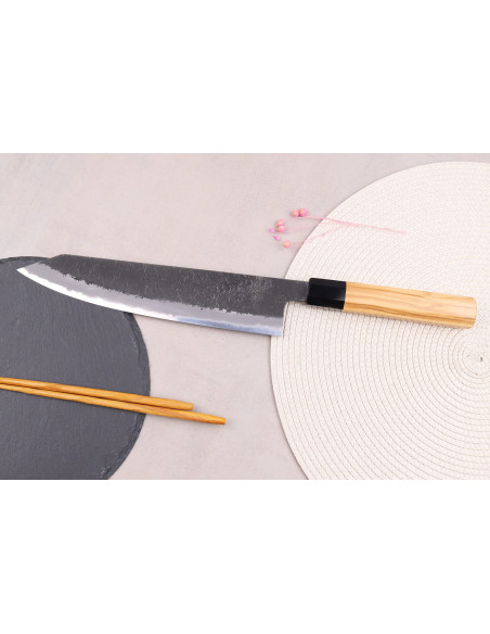 Kokki ' s veitsi kiritsuke 24cm japanilainen käsintehty Hinoura Mutsumi Ajikataya Musta Nashiji