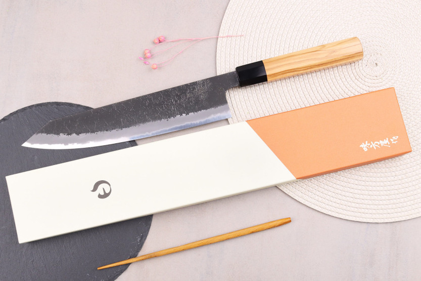 Kokki ' s veitsi kiritsuke 24cm japanilainen käsintehty Hinoura Mutsumi Ajikataya Musta Nashiji