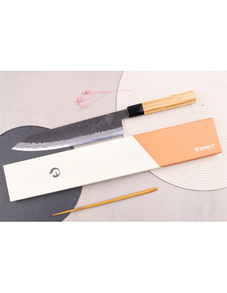 Kokki ' s veitsi kiritsuke 24cm japanilainen käsintehty Hinoura Mutsumi Ajikataya Musta Nashiji