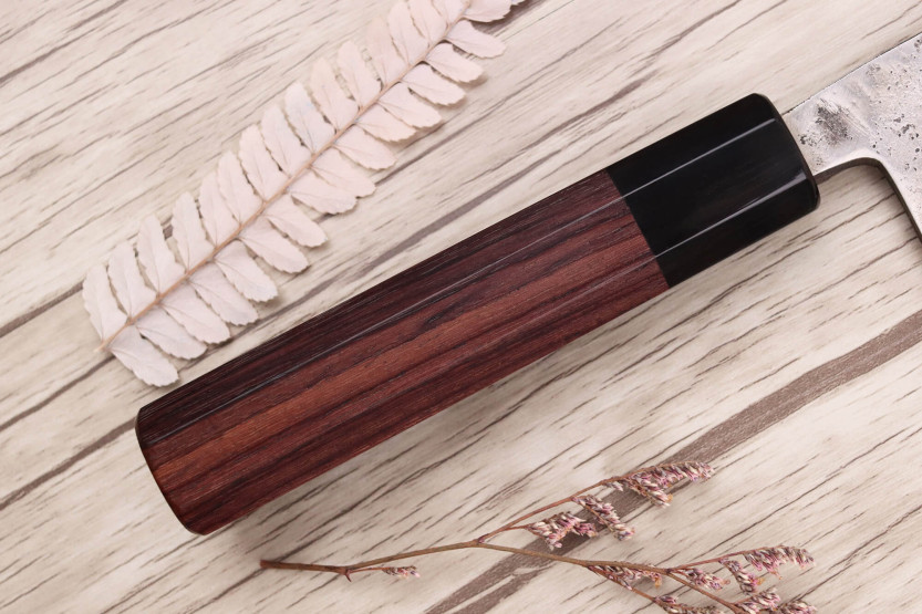 faca santoku Yoshimune de 16,5 cm da Kawamura WS2 artesanato japonês polido
