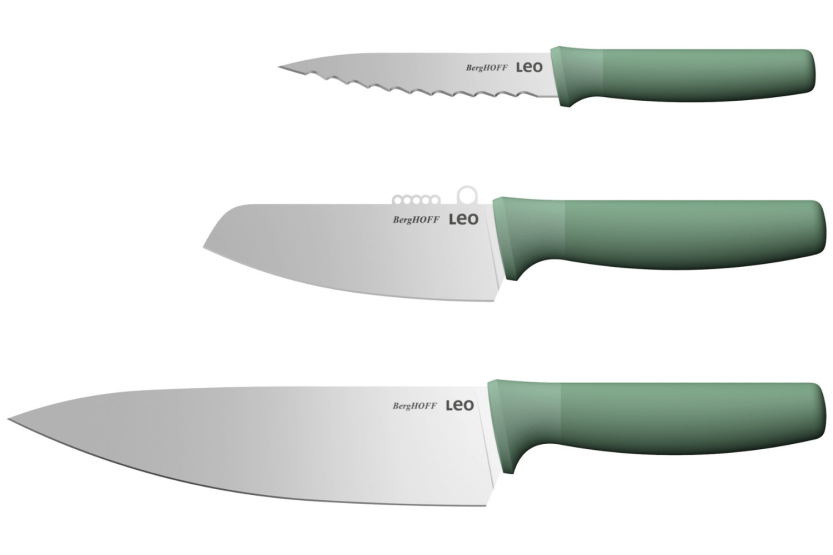 Set of 3 Berghoff Leo Forest special knives in stainless steel and green polypropylene
