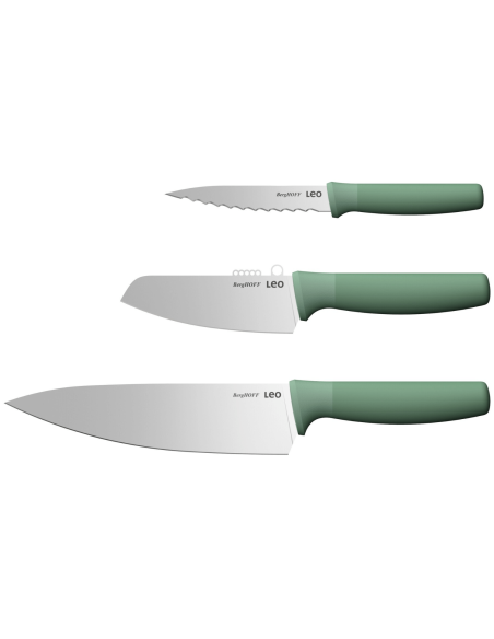 Sæt med 3 Berghoff Leo Forest specialknive i rustfrit stål og grøn polypropylen