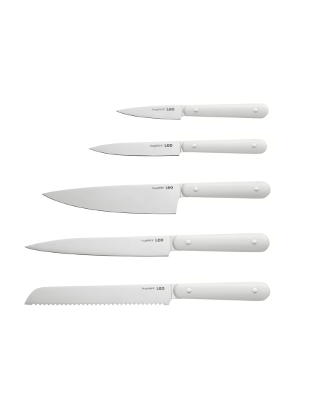 Sett med 5 Berghoff Leo Glints Spirit-kniver i hvitt rustfritt stål