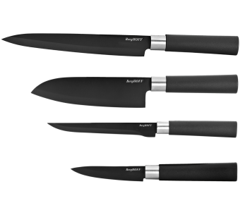 Sett med 4 Berghoff DiNA Prime-kniver, sorte non-stick-blad