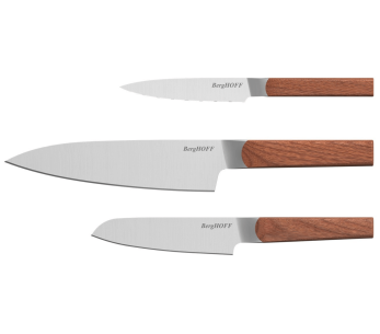 Sett med 3 Berghoff Dina Ion-kniver med blad i rustfritt stål og håndtak i asketre