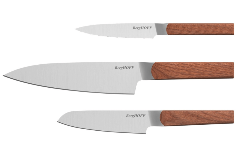 Set om 3 Berghoff Dina Ion-knivar med blad av rostfritt stål och handtag av askträ