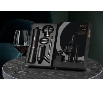 Conjunto de saca-rolhas elétrico e acessórios para vinho Cheer Moda Matrix - Preto e Bronze 2