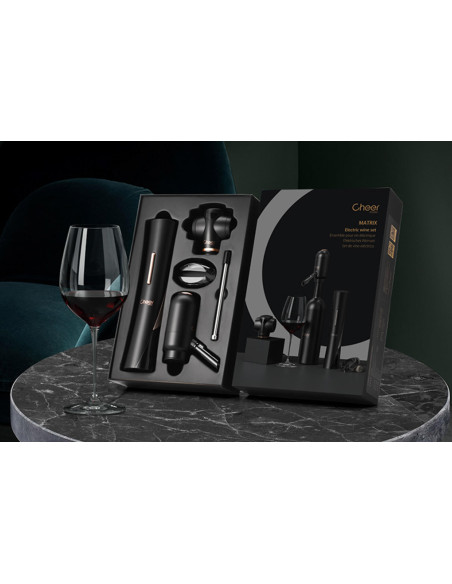 Elektrisches Korkenzieher- und Weinzubehör-Set Cheer Moda Matrix - Schwarz & Bronze