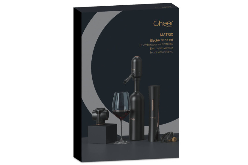 Cheer Moda Matrix elektrisk korketrekker og vintilbehørssett - svart og bronse