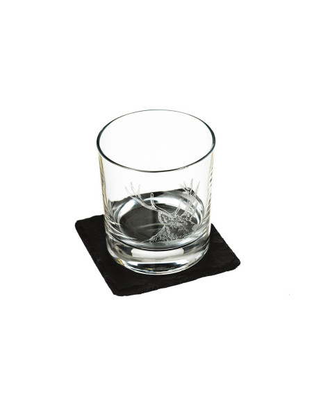 Selbrae House whiskyglas med underlägg - hjortmotiv