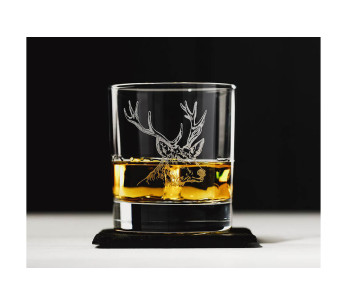 Selbrae House whisky glass with coaster - Deer motif 2