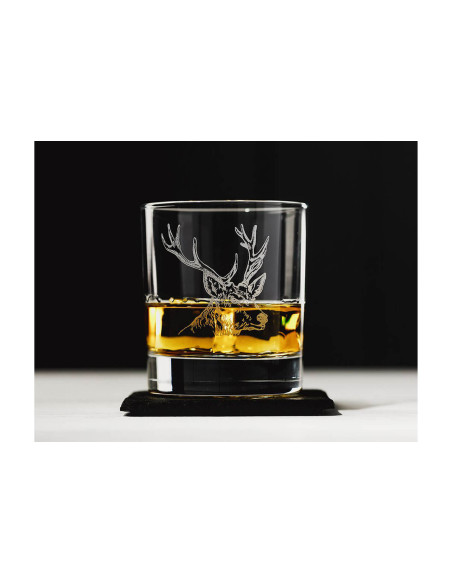 Selbrae House whiskyglass med underkop - hjortemotiv