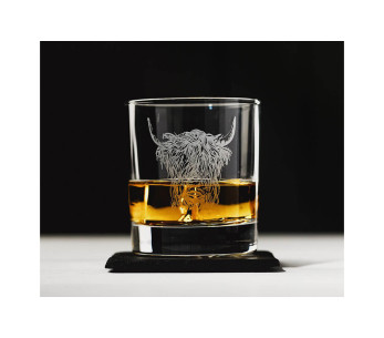 Bicchiere da whisky Selbrae House con sottobicchiere - motivo mucca 2