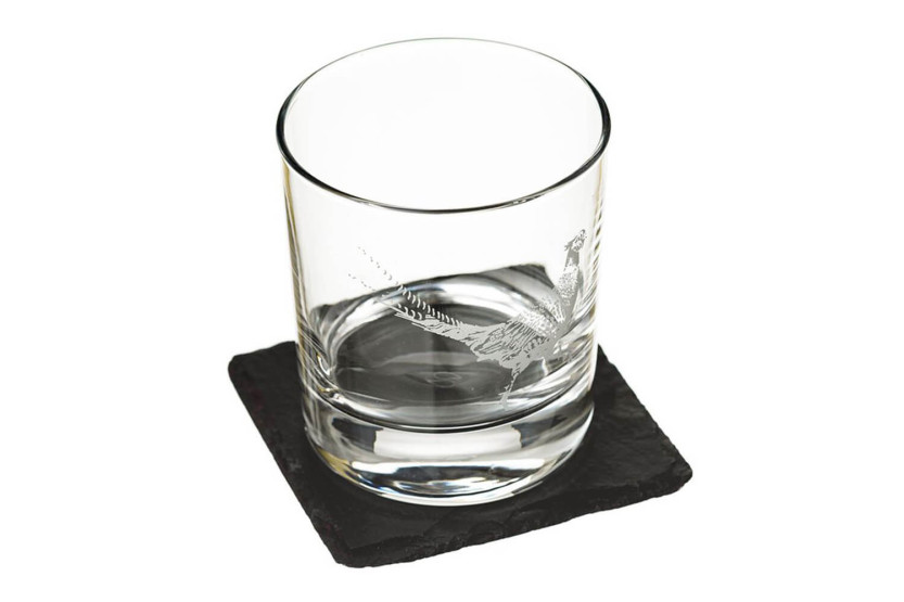 Copo de whisky Selbrae House com base para copos - motivo faisão