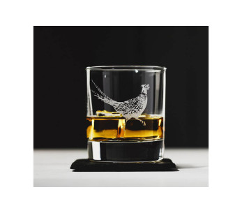 Vaso de whisky Selbrae House con posavasos - motivo Faisán 2