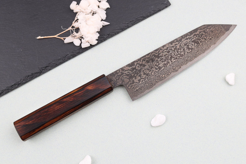 Couteau bunka 18cm japonais artisanal Nakamura Kaishin Ginsan Musta Damas Musta Damas