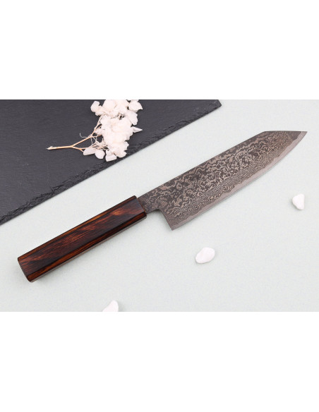 Couteau bunka 18cm japonais artisanal Nakamura Kaishin Ginsan Black Damas