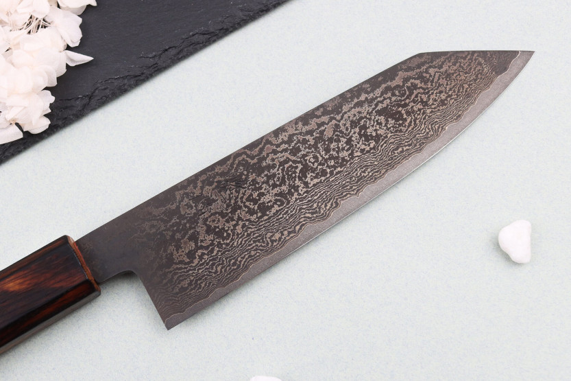 Couteau bunka 18cm japonais artisanal Nakamura Kaishin Ginsan Musta Damas Musta Damas