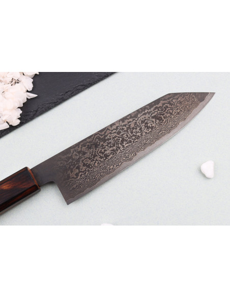Couteau bunka 18cm japonais artisanal Nakamura Kaishin Ginsan Black Damas