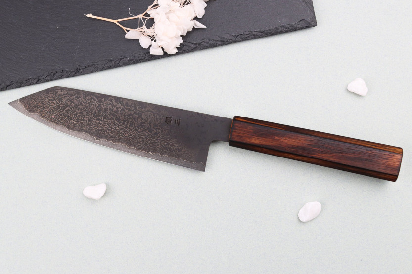 Couteau bunka 18cm japonais artisanal Nakamura Kaishin Ginsan Musta Damas Musta Damas