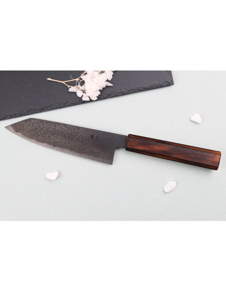 Couteau bunka 18cm japonais artisanal Nakamura Kaishin Ginsan Black Damas