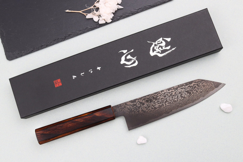 Couteau bunka 18cm japonais artisanal Nakamura Kaishin Ginsan Black Damas