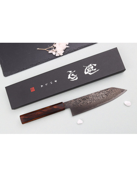 Couteau bunka 18cm japonais artisanal Nakamura Kaishin Ginsan Black Damas