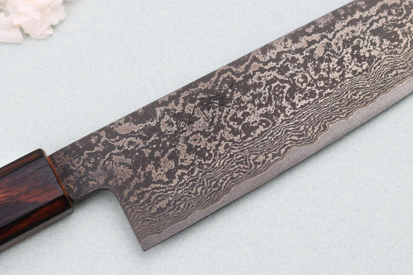 Couteau bunka 18cm japonais artisanal Nakamura Kaishin Ginsan Musta Damas Musta Damas