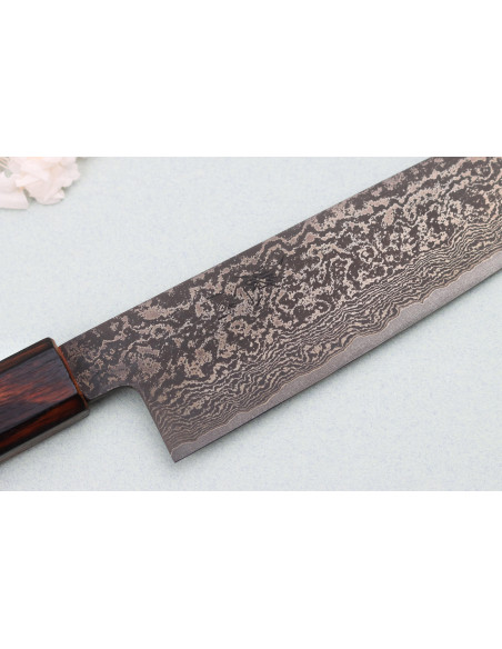 Couteau bunka 18cm japonais artisanal Nakamura Kaishin Ginsan Musta Damas Musta Damas
