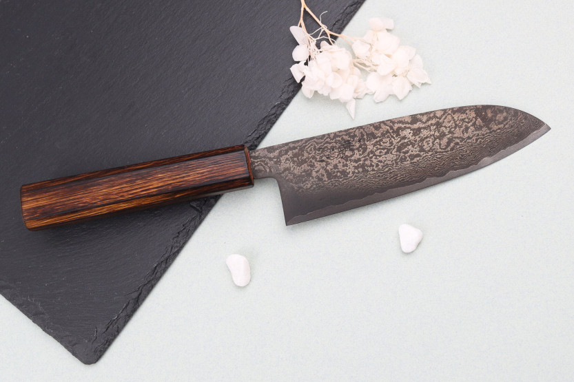 faca santoku japonesa faca santoku de 16,5 cm Nakamura Kaishin Ginsan Black Damas