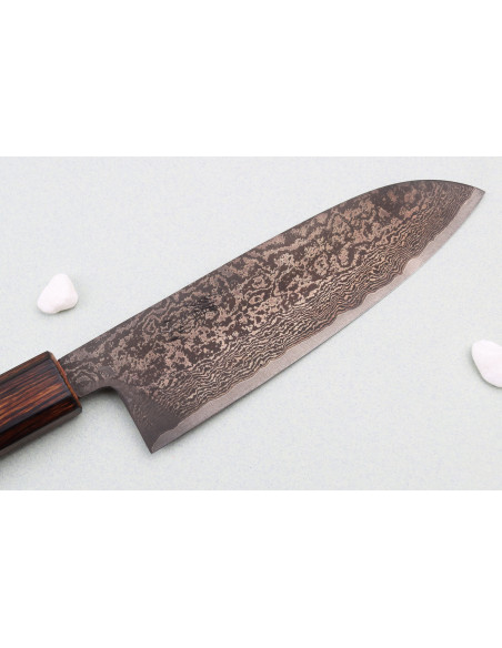 Nakamura Kaishin Ginsan Black Damas 16.5cm japanilainen santoku veitsi
