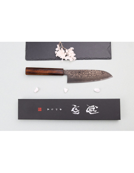 faca santoku japonesa faca santoku de 16,5 cm Nakamura Kaishin Ginsan Black Damas