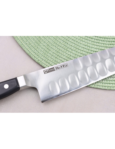 Glestain K-sarjan 24cm japanilainen kokkiveitsi, jossa on granton-reuna