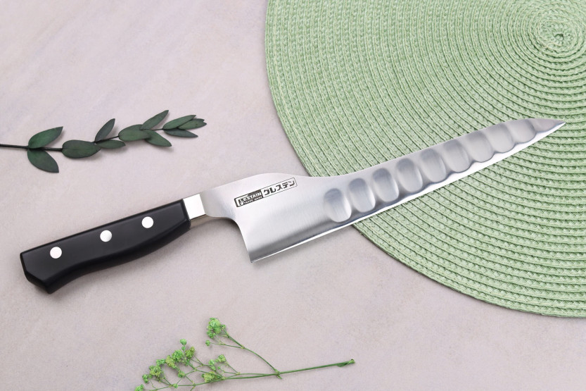 Glestain K Series 21cm Japanese Universal knife with granton edge curved back