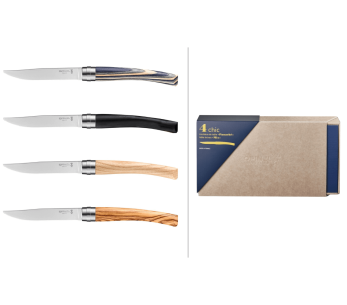 Conjunto de 4 facas de mesa Opinel Table Chic Panaché com lâminas de aço inoxidável de 10 cm e cabos de madeira