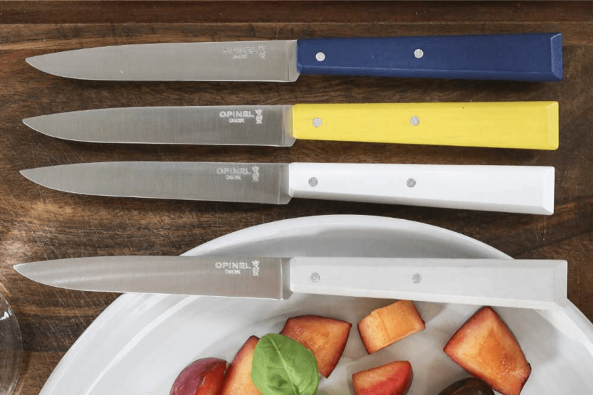 Sæt med 4 Opinel Bon Appétit Céleste bordknive n°125 11 cm blade i rustfrit stål håndtag i avnbøg