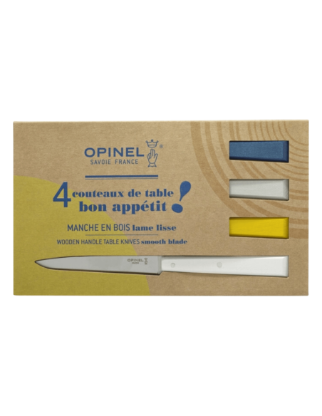 Confezione di 4 coltelli da tavola Opinel Bon Appétit Céleste n°125 Lame in acciaio inox da 11 cm Manici in legno di carpine