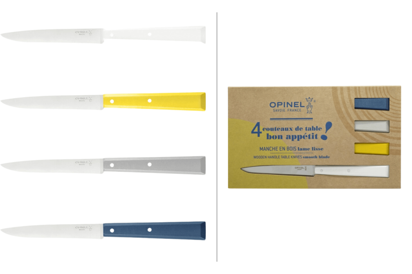 Set om 4 Opinel Bon Appétit Céleste bordsknivar n°125 11cm blad av rostfritt stål handtag av avenbok