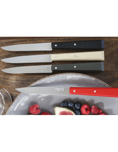 Sett med 4 Opinel Bon Appétit Loft bordkniver nr. 125 11 cm med blad i rustfritt stål og håndtak i hornbjelke