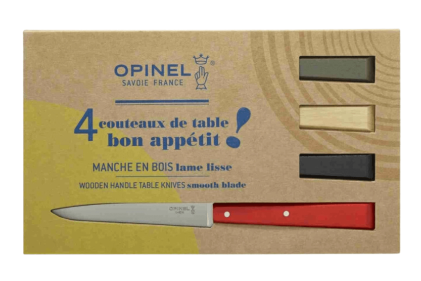 Sæt med 4 Opinel Bon Appétit Loft bordknive n°125 11 cm blade i rustfrit stål håndtag i avnbøg