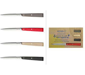 4 kpl Opinel Bon Appétit Loft pöytäveitset n°125 11cm ruostumattomasta teräksestä terät valkopuusta kahvat