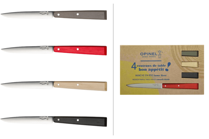 Set om 4 Opinel Bon Appétit Loft bordsknivar n°125 11cm blad av rostfritt stål handtag av avenbok