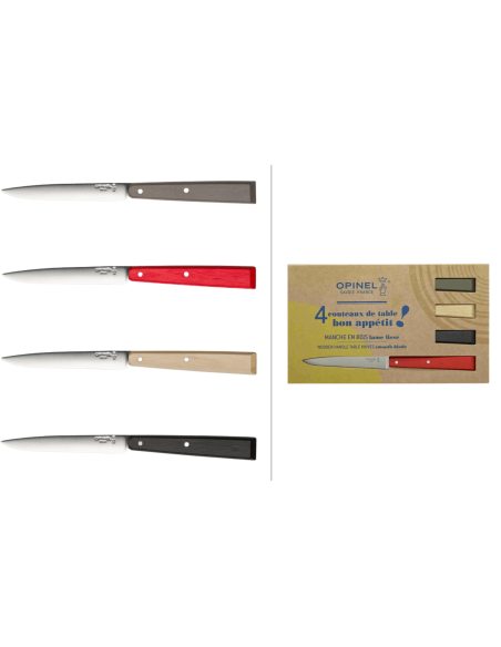 Opinel Bon Appétit Loft Tafelmesser 4er-Set Nr. 125 Klingen 11cm aus Edelstahl Griffe aus Hainbuchenholz
