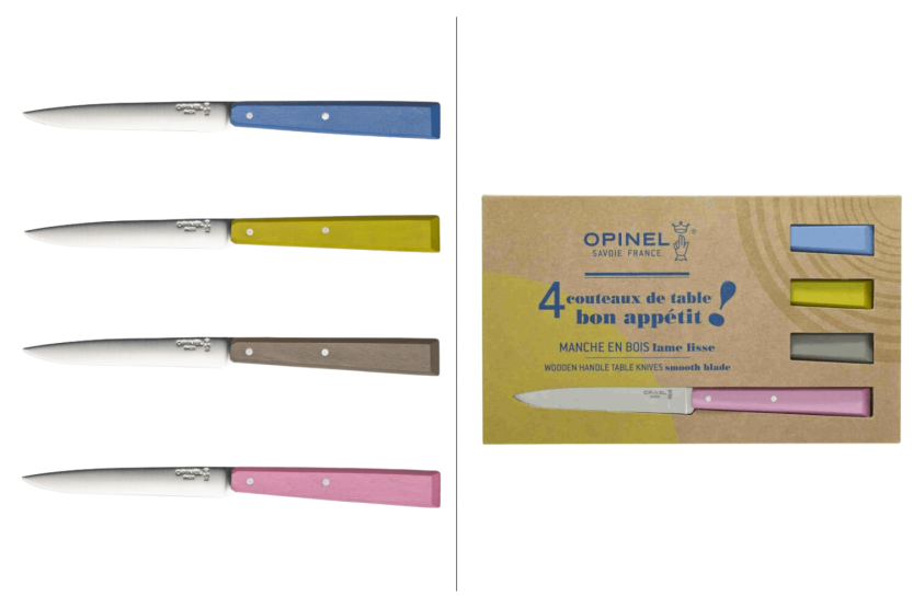 Caixa de 4 facas de mesa Opinel Bon Appétit Campagne n°125 11cm lâminas em aço inoxidável cabos em chifre de boi