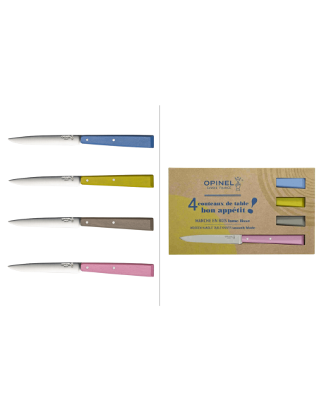 Set of 4 Opinel Bon Appétit Campagne table knives n°125 11cm stainless steel blades hornbeam handles