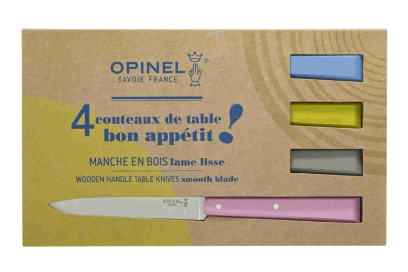 Caja de 4 cuchillos de mesa Opinel Bon Appétit Campagne n°125 11cm hojas de acero inoxidable mangos de carpe