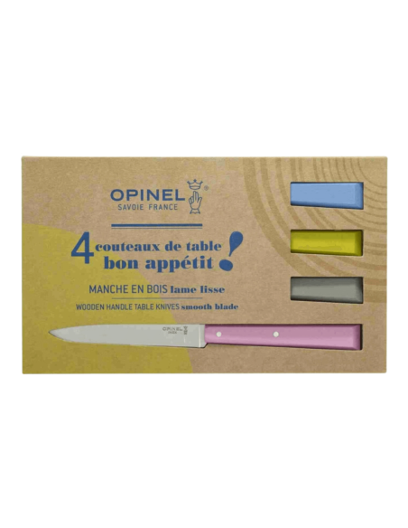 Confezione di 4 coltelli da tavola Opinel Bon Appétit Campagne n°125 Lame in acciaio inox da 11 cm Manici in legno di carpine
